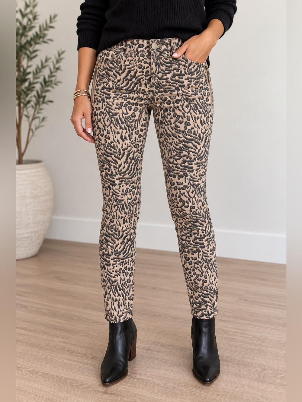Democracy Ab Technology Animal Print Skinny Pants Tan Black Size 8